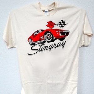 CORVETTEE STINGRAY, Red Cool Car men's IVORY T-Shirt T-143